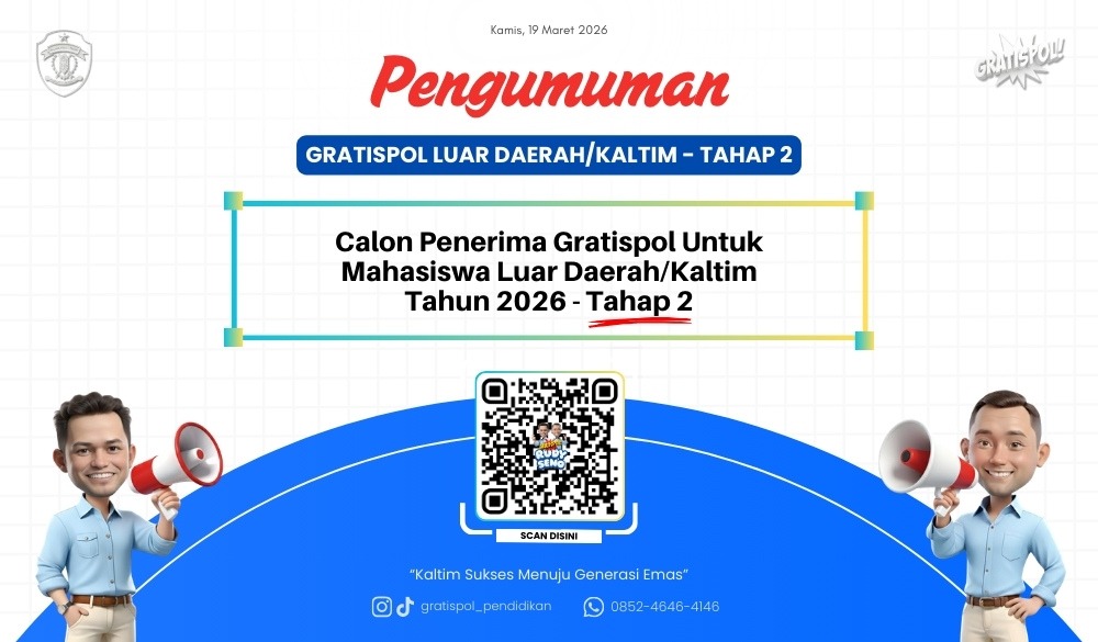 Pengumuman Calon Penerima Gratispol untuk Mahasiswa Perguruan Tinggi Luar Daerah Tahun 2026 Tahap 2